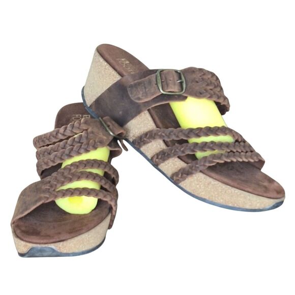 White Mountain Chantilly Comfort Slides Braided Nubuck Straps Brown 9 Sandals - Picture 3 of 16